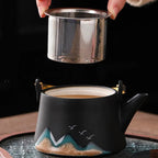 Japanse keramische theeset met bergmotieven – theepot 360 ml en 4 kopjes