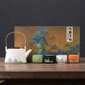 Japanse keramische theeset met bergmotieven – theepot 360 ml en 4 kopjes
