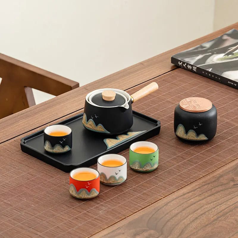 Japanse keramische theeset met draaibare theepot 250 ml en 4 kopjes