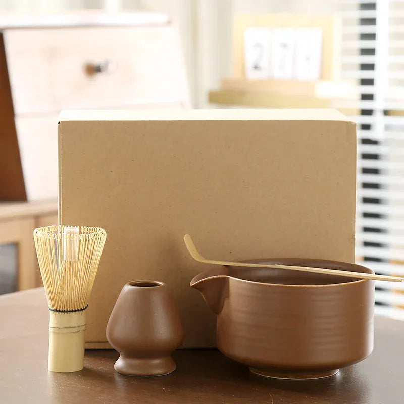 Japanse matcha set 4-delig – kom met schenktuit en garde