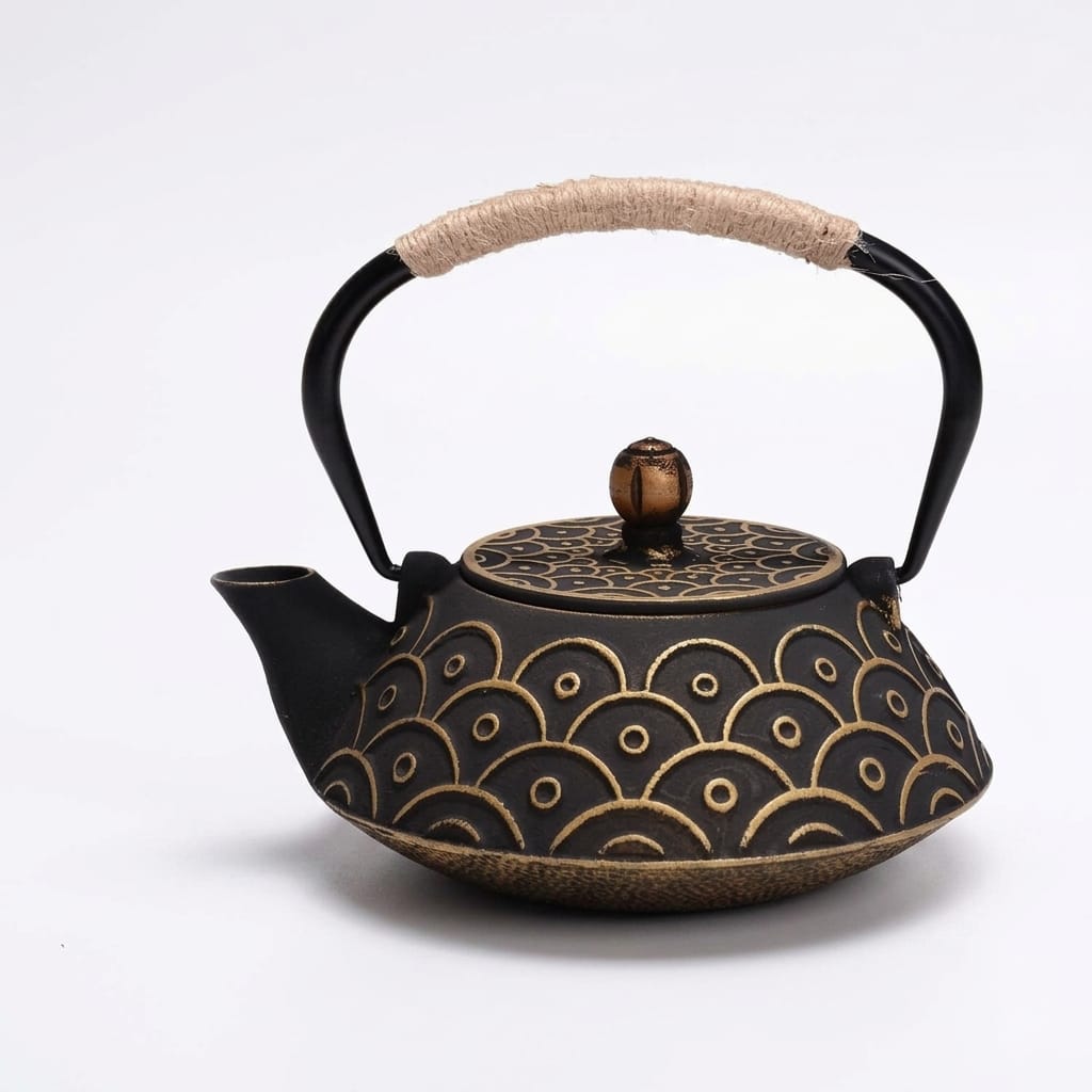 Japanse platte gietijzeren theepot 900 ml met cirkelpatroon