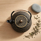 Japanse platte gietijzeren theepot 900 ml met cirkelpatroon
