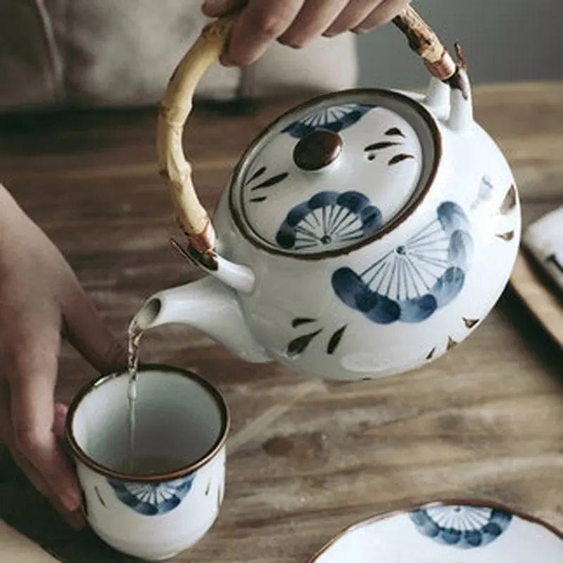 Japanse witte en blauwe porseleinen theepot 500ML
