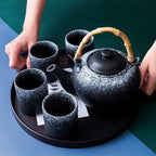 Japanse zwarte keramische bamboe theepot 800ML
