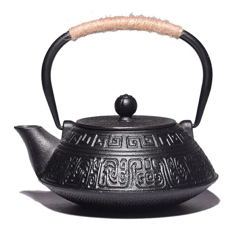 Japanse zwarte platte gietijzeren theepot 900ml