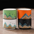 Keramisch theeservies met bergmotief – theepot 360 ml en 4 kopjes