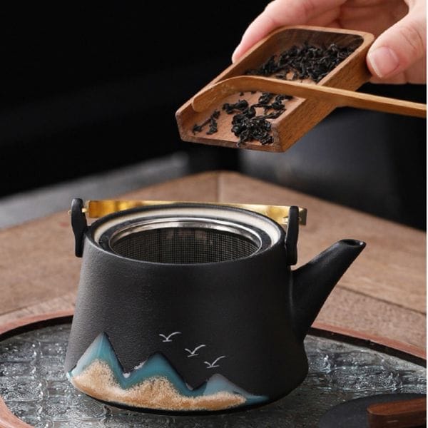 Keramisch theeservies met bergmotief – theepot 360 ml en 4 kopjes