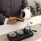Keramische theedoos met Japans motief