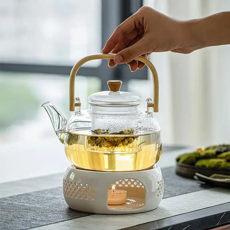 Keramische theepot warmhouder met kurken onderlegger
