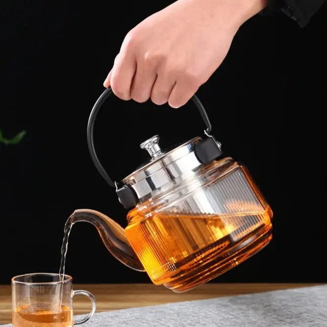 Klassieke glazen theepot met zwart handvat 800 ml