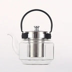 Klassieke glazen theepot met zwart handvat 800 ml