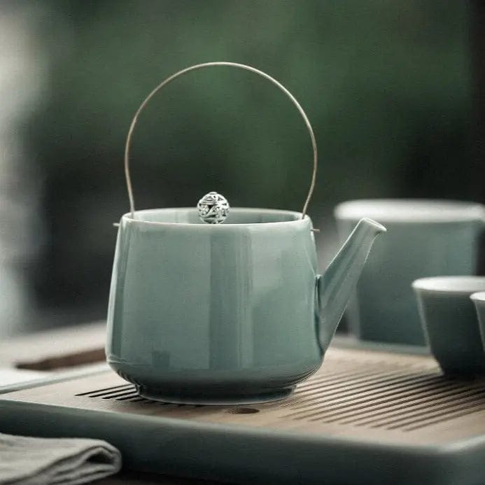 Luxe Japanse keramische theeset met houten dienblad – theepot 350 ml en 6 of 8 kopjes