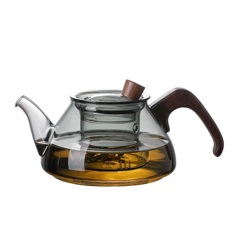 Minimalistisch design glazen theepot in hout 600 ml