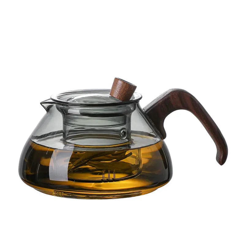 Minimalistisch design glazen theepot in hout 600 ml