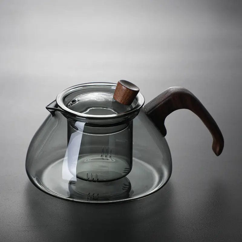 Minimalistisch design glazen theepot in hout 600 ml