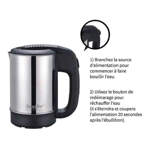 Miniwaterkoker 500 ml met twee zwarte kopjes