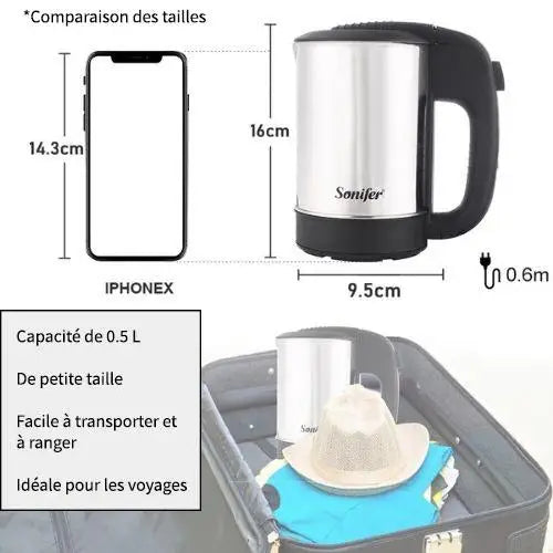 Miniwaterkoker 500 ml met twee zwarte kopjes