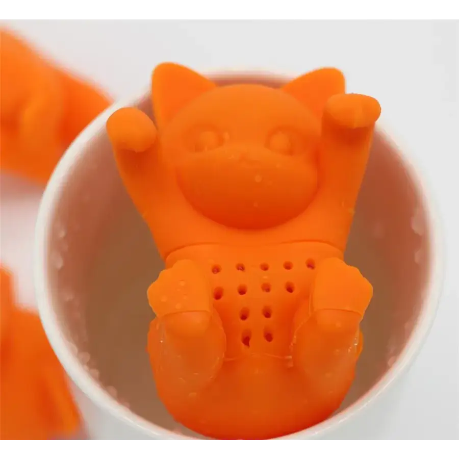 Oranje kitten thee-infuser voor losse thee