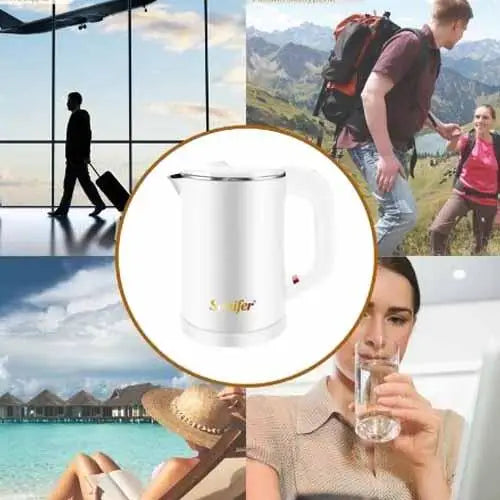 Kleine witte RVS waterkoker 600 ml – 600 W – afbeelding 1