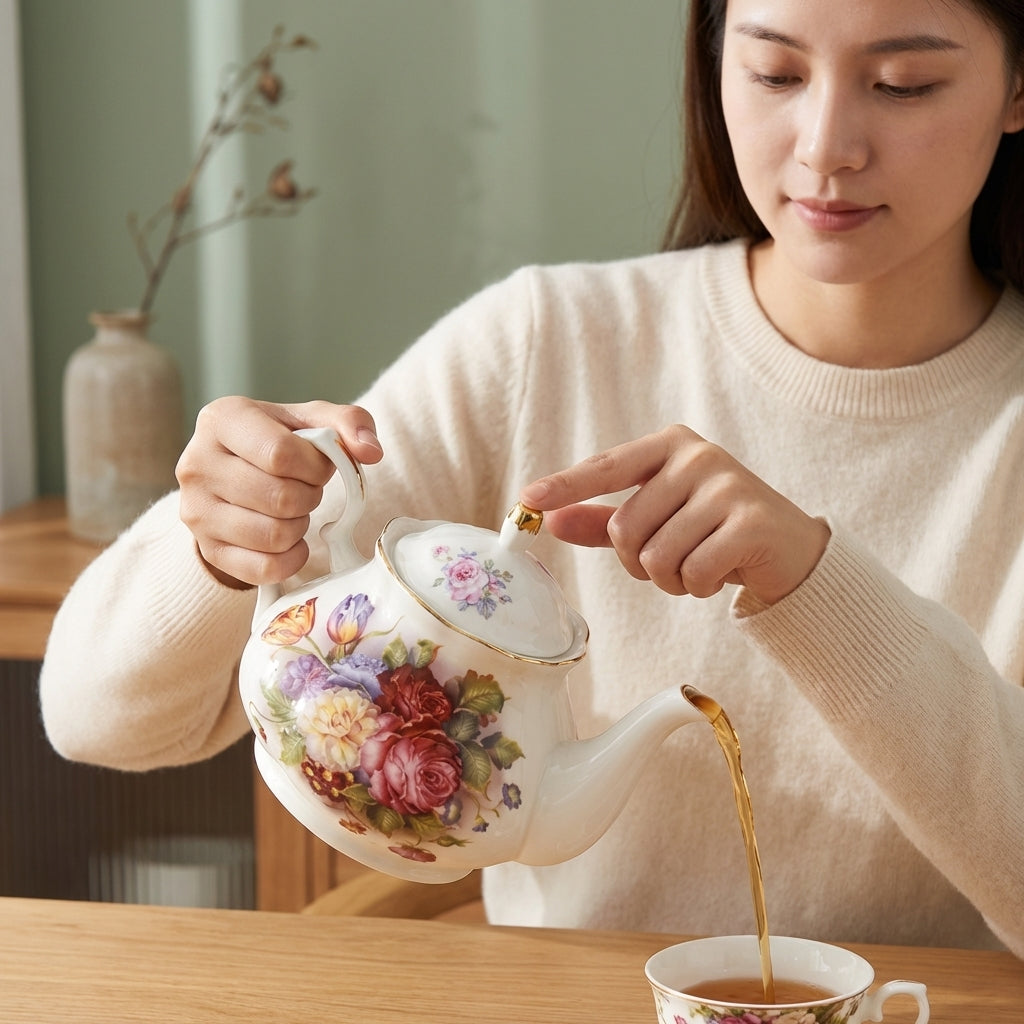 English porcelain teapot 400 ml with floral pattern – classic teapot