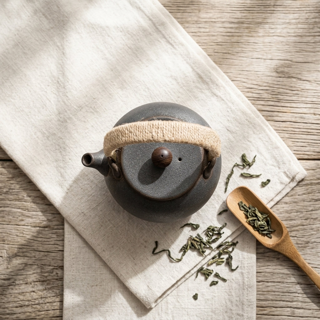 Japanse keramische theepot 475 ml met vintage design en handvat met touw