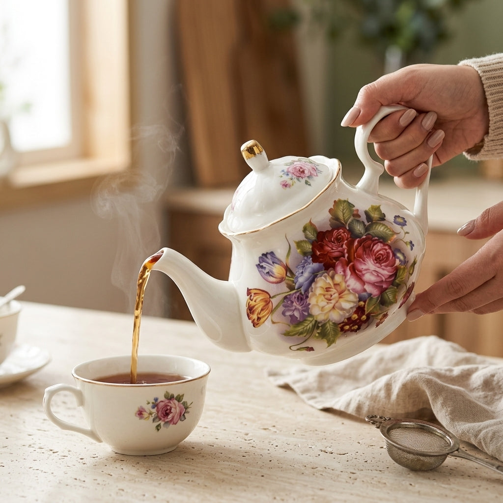 English porcelain teapot 400 ml with floral pattern – classic teapot