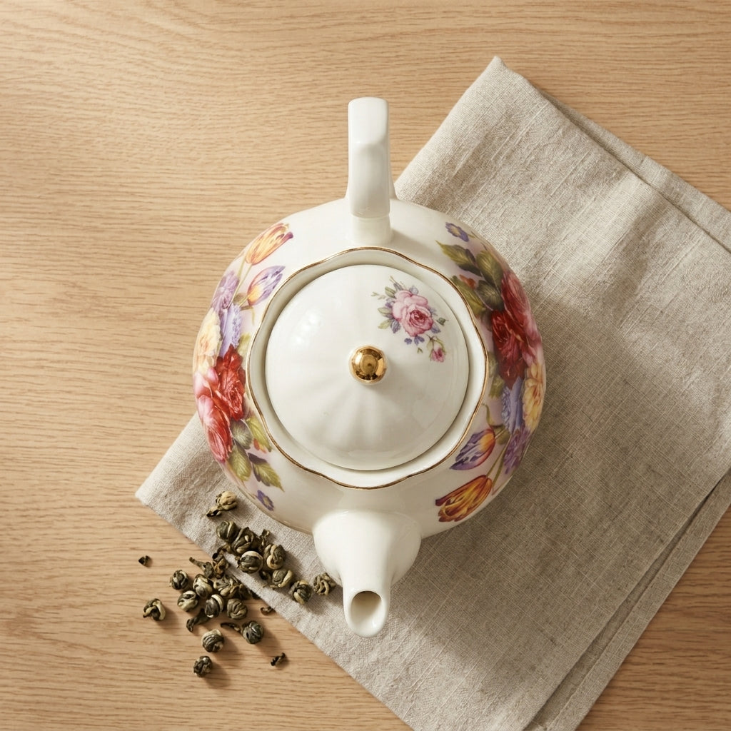English porcelain teapot 400 ml with floral pattern – classic teapot