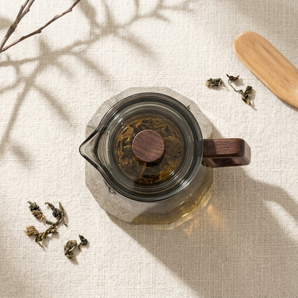 Glazen Theepot Scandinavisch Design – Walnoot Handgreep en Infuser – Borosilicaat – 500ml / 700ml