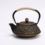 Japanse platte gietijzeren theepot 900 ml met cirkelpatroon - afbeelding 3