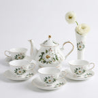 Engelse porseleinen theeset met witte bloemen – theepot 500 ml en 4 kopjes - afbeelding 3