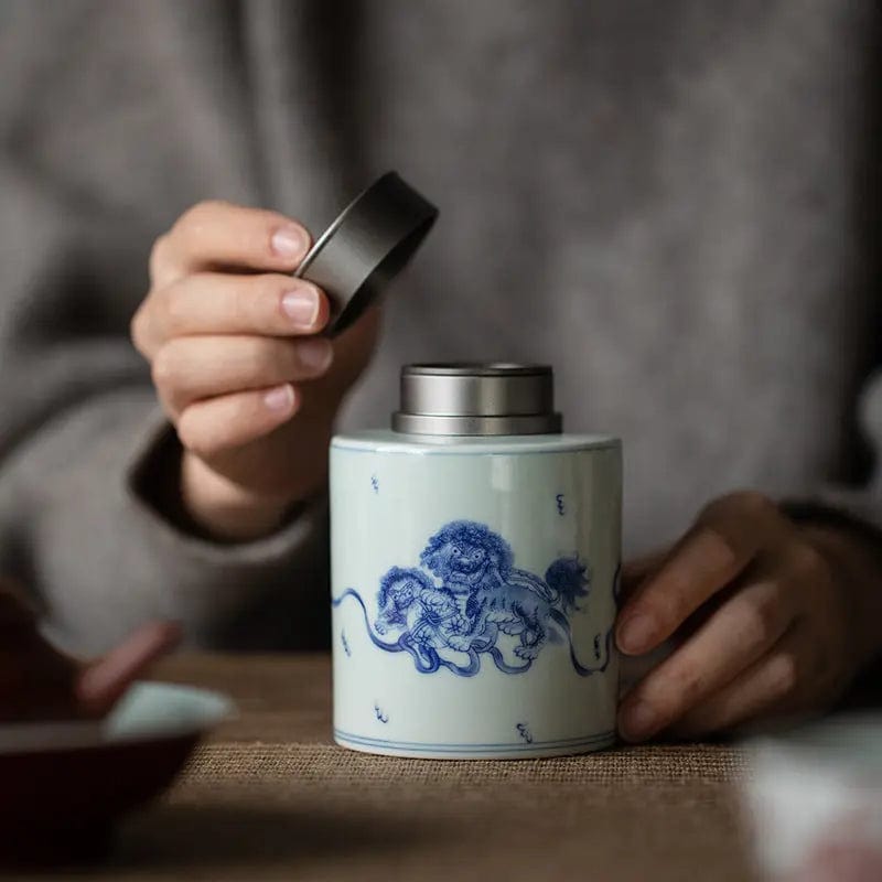Premium witte en blauwe Chinese keramische theebus