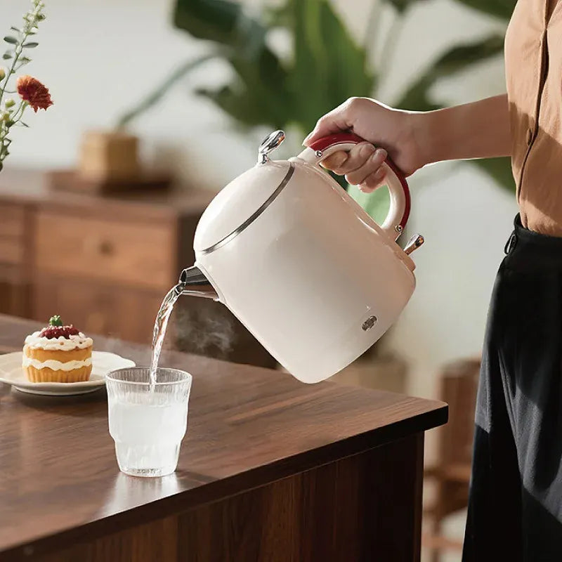 Retro RVS waterkoker 1 liter in rood of wit
