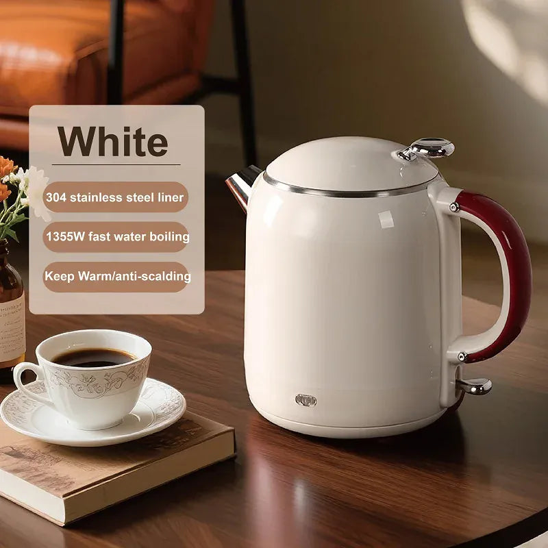 Retro RVS waterkoker 1 liter in rood of wit