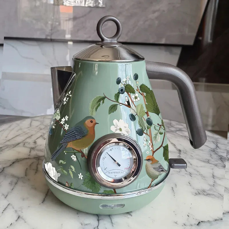 Retro waterketel 1,7 liter met vogel- of bloemenmotief