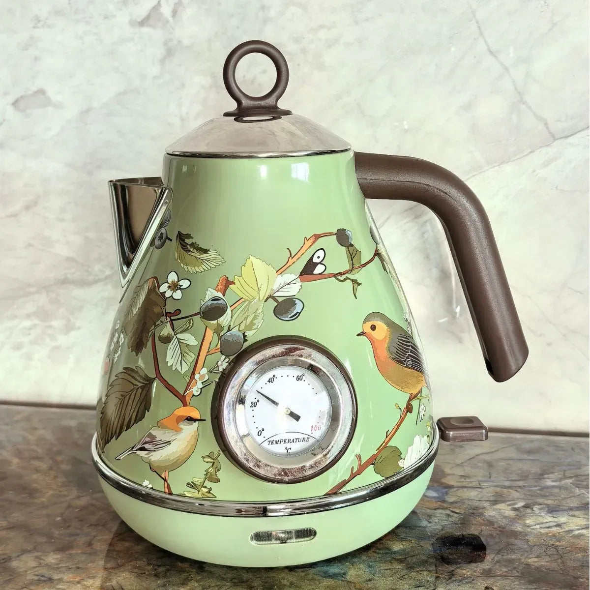 Retro waterketel 1,7 liter met vogel- of bloemenmotief