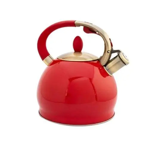 Rode retro RVS fluitketel 3,5 liter voor inductie