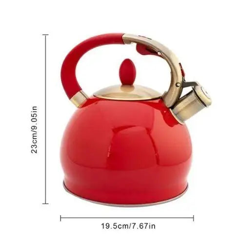 Rode retro RVS fluitketel 3,5 liter voor inductie