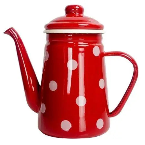 Rode vintage waterketel 1,1 liter met stippen