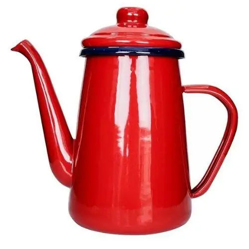 Rode vintage waterketel met geëmailleerde afwerking