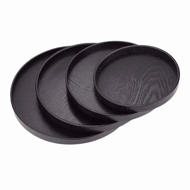 Rond zwart theedienblad