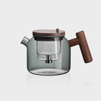Ronde theepot van glas en hout met infuserknop 700 ml