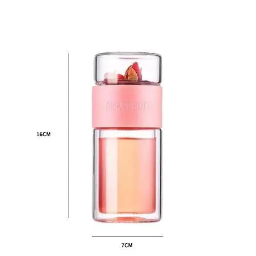 Roze glazen theefles 200 ml met infuser