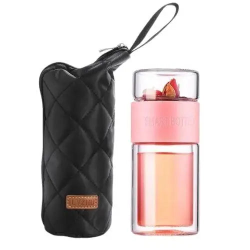 Roze glazen theefles 200 ml met infuser