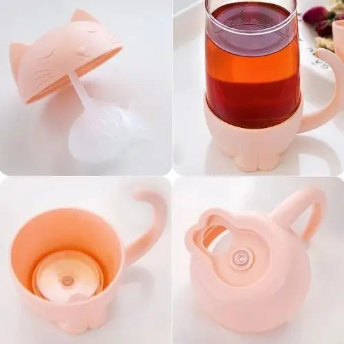 Roze kat theemok met infuser