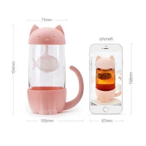 Roze kat theemok met infuser