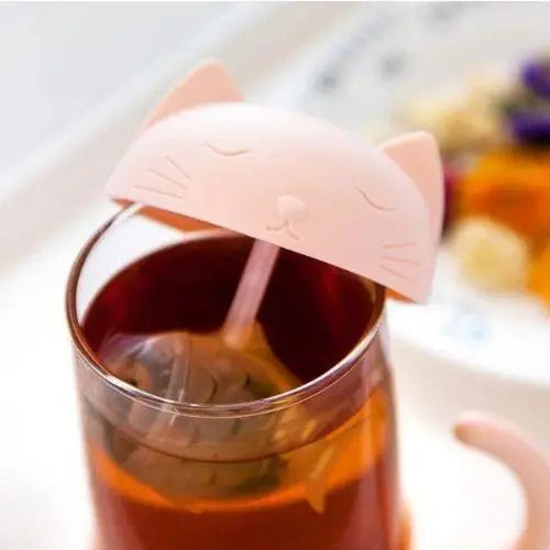 Roze kat theemok met infuser