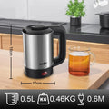 RVS reiswaterkoker 500 ml met twee bekers