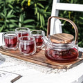 Scandinavisch theeservies van glas en acaciahout, 600 ml