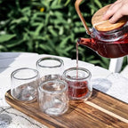 Scandinavisch theeservies van glas en acaciahout, 600 ml