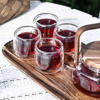 Scandinavisch theeservies van glas en acaciahout, 600 ml